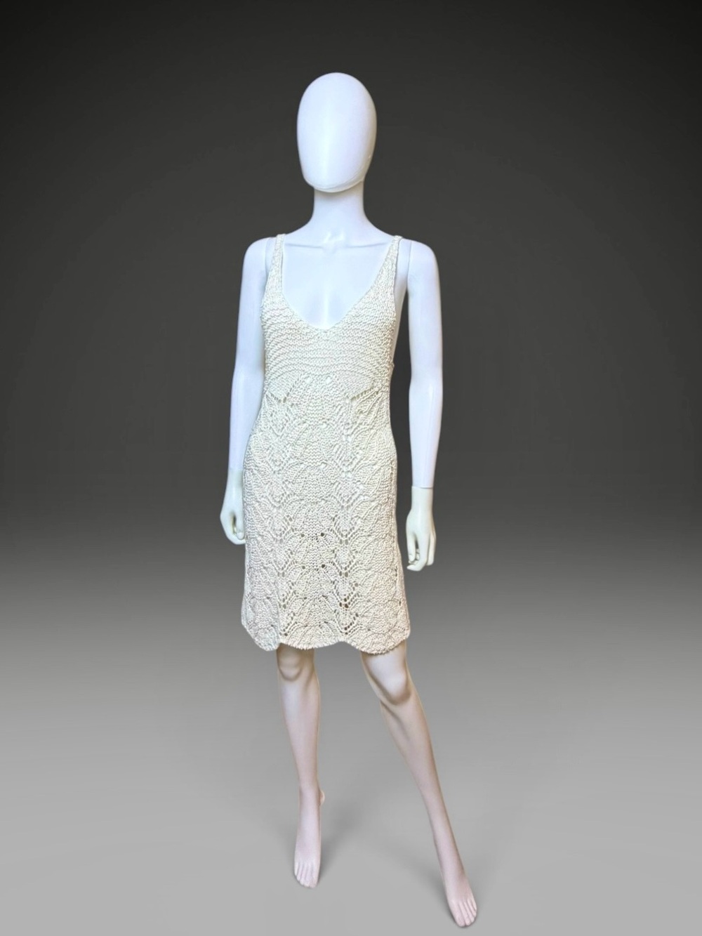 Zara Cream Crochet Open Knit Sleeveless Dress, Size M